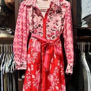Chic Pink and Red Floral Long Sleeve Dress